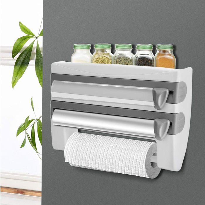 Wall-mounted cling film holder - paper roll holder with condiment holder