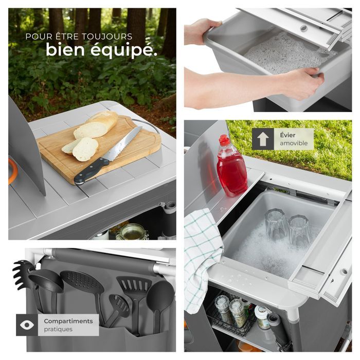 Muebles de camping - TECTAKE - Cocina de camping plegable con bolsa de transporte 116 x 52 x 107 cm - Gris