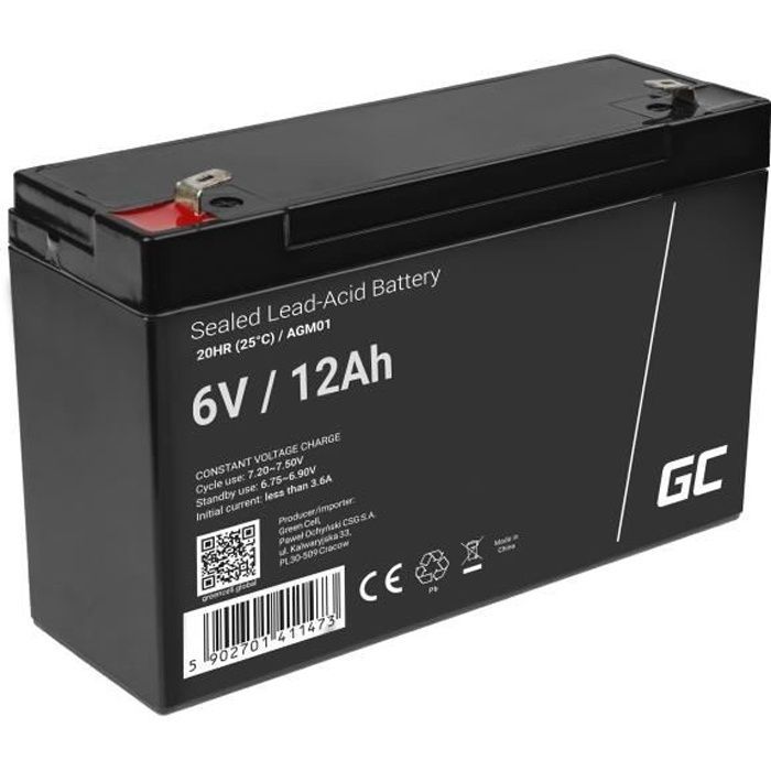 Batería recargable de gel de plomo-ácido GreenCell® AGM de 6 V y 12 Ah, batería VRLA sin mantenimiento, sellada y duradera.