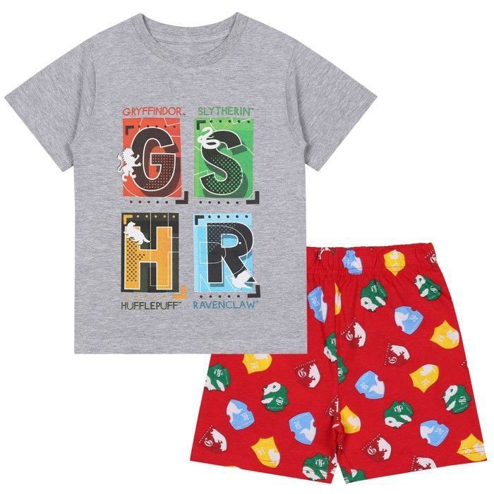 Harry Potter zomerpyjama met korte mouwen in grijs en rood voor jongens van 3 jaar.