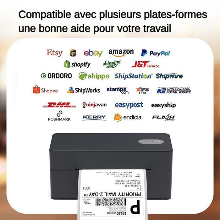 Imprimante d'étiquettes，Imprimante thermique Bluetooth/Wi-Fi à étiquettes adhésives（30-110mm），Sans encre，160mm/s，noir