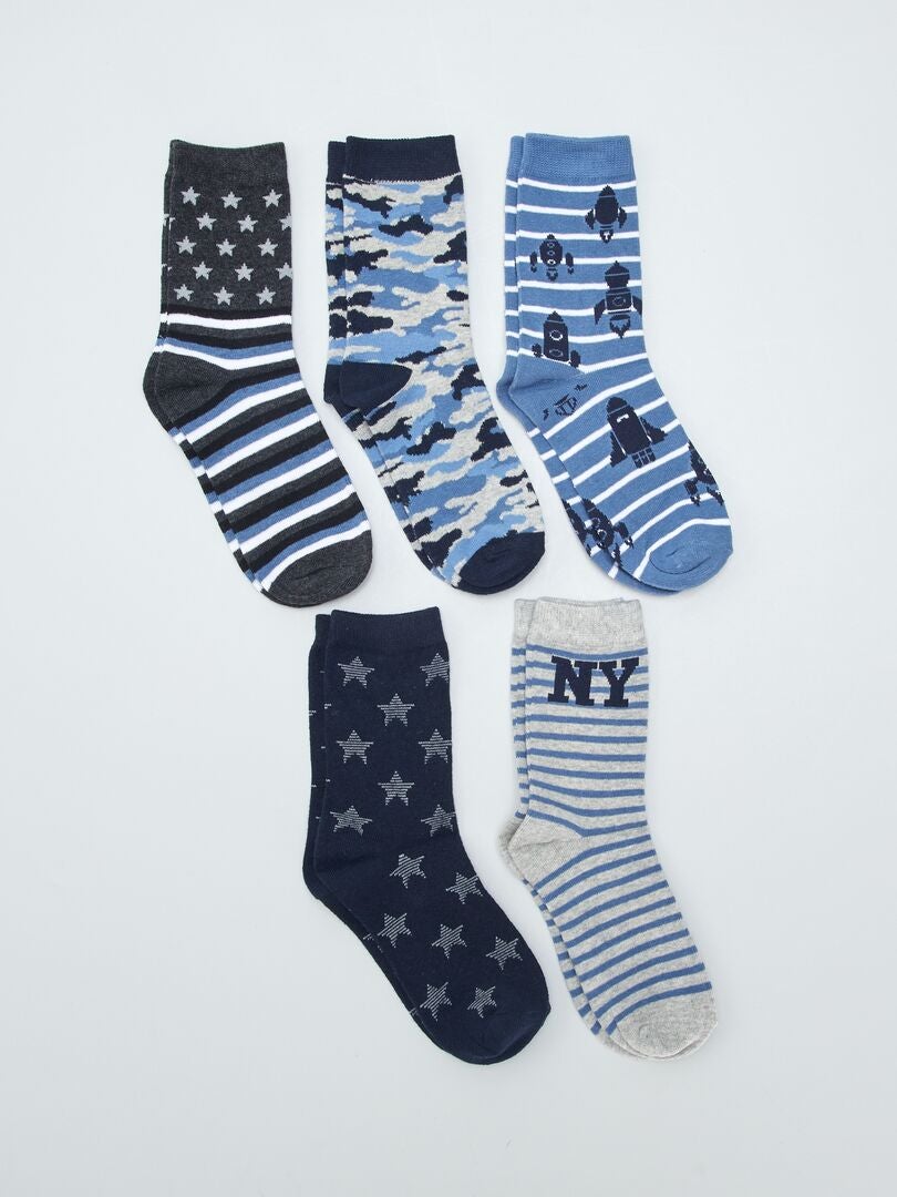 Set van 5 paar sokken met Amerikaanse print - BLAUW