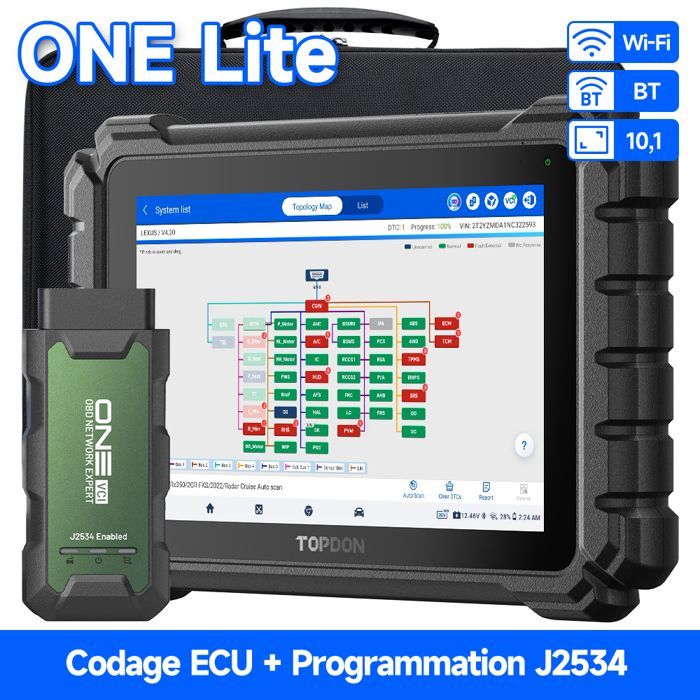 TOPDON ONE Lite Strumento diagnostico OBD2 Scanner per auto con custodia diagnostica e grafico topologico AutoScan in francese
