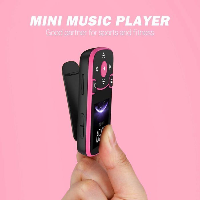 Reproductor deportivo Bluetooth MP3 AGPTEK de 64 GB con clip, reproductor de música HiFi portátil con radio FM/podómetro, ampliable para