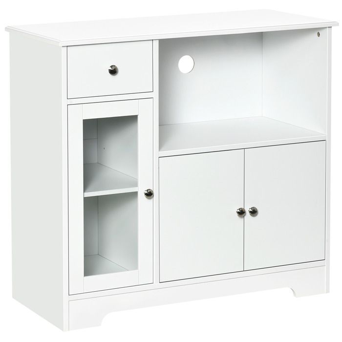 Meuble micro-ondes - HOMCOM - buffet cuisine armoire rangement verre trempé bois - bois - 90x40x82cm - blanc