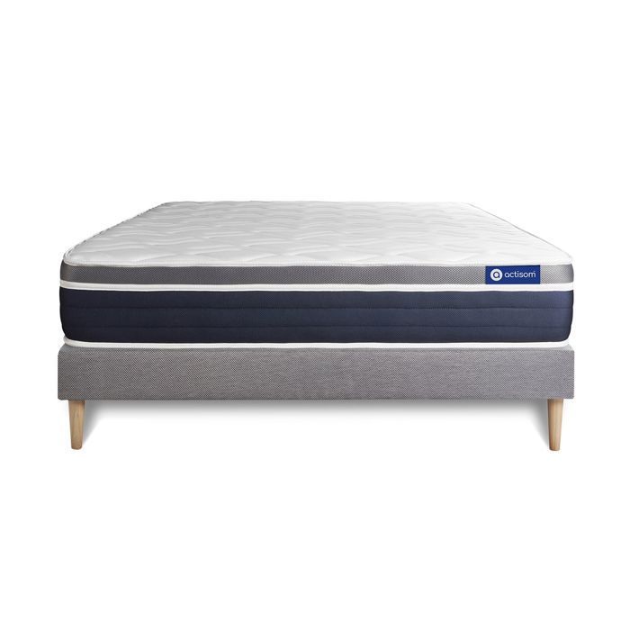 Conjunto de colchón y base de cama de 140x190 cm - Base de cama gris (requiere montaje) - Actimemo Comfort