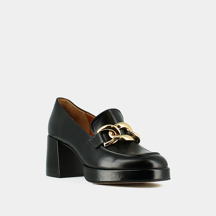 Mocassins à plateformes et mors dorés  en cuir noir