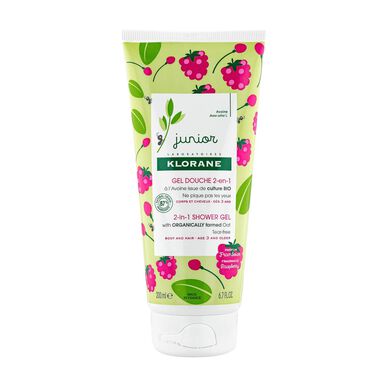 Klorane Junior 2-in-1 suihkugeeli Vadelma-vartalosuihkugeeli 3 vuotta 200 ml 200 ml