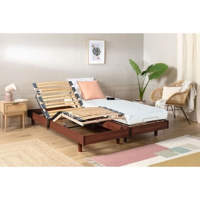 Set relax TALCA: materasso + basi letto elettriche, finitura ciliegio, 2 x 70 x 190 cm - Schiuma - 14 cm - Rigido