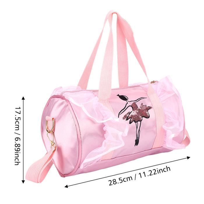 Sac de danse - QIILU - Enfant - Bandoulière - Rose - Motif de danseuse à paillettes