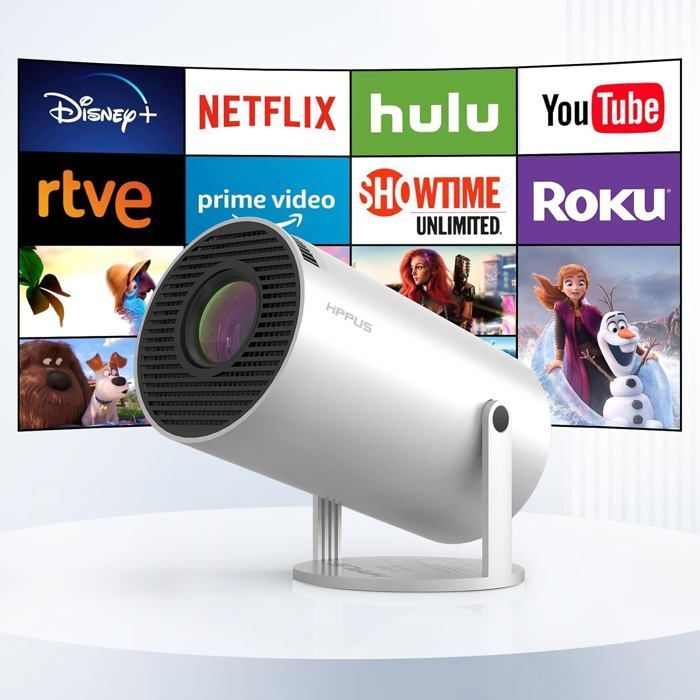 HIPPUS Mini 4K Projector, Portable WiFi 5G/2.4G Bluetooth Projector, Video Projector with 180° Flip
