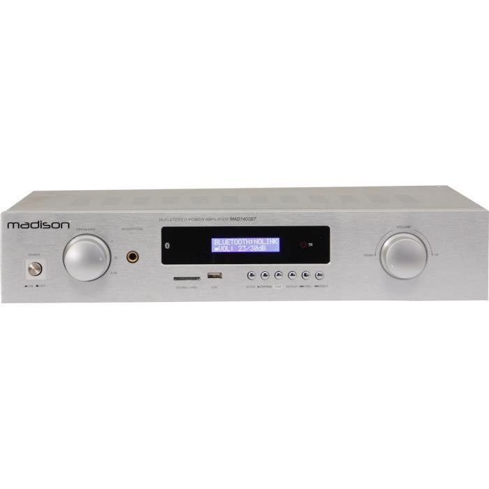 Amplificador estéreo Hi-Fi de 2x100W RMS - MADISON MAD1400BT - Bluetooth, USB-SD, sintonizador FM - Blanco