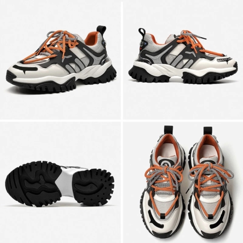 Zapatillas deportivas para mujer, de piel sintética, con plataforma y malla, con cordones, estilo patchwork, calzado casual para mujer 29388