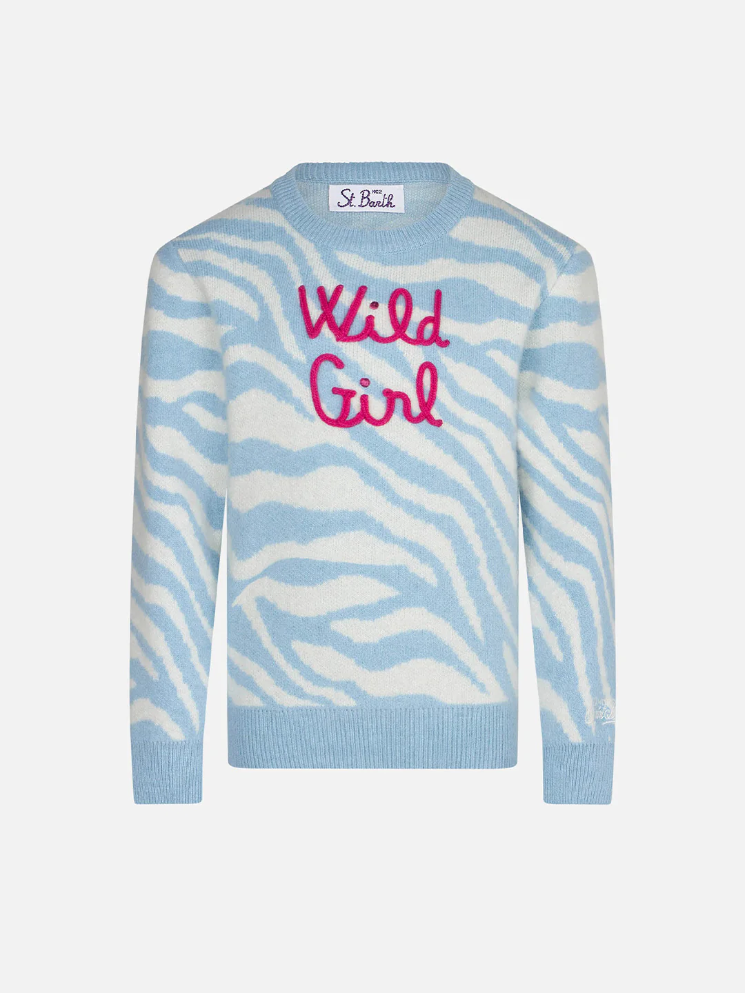 Geborstelde trui voor meisjes met zebraprint en Wild Girl-borduurwerk.