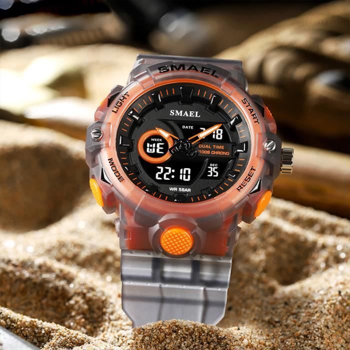 Reloj digital LED para niño con calendario, cronógrafo, multifunción, resistente al agua, color gris, correa de silicona.