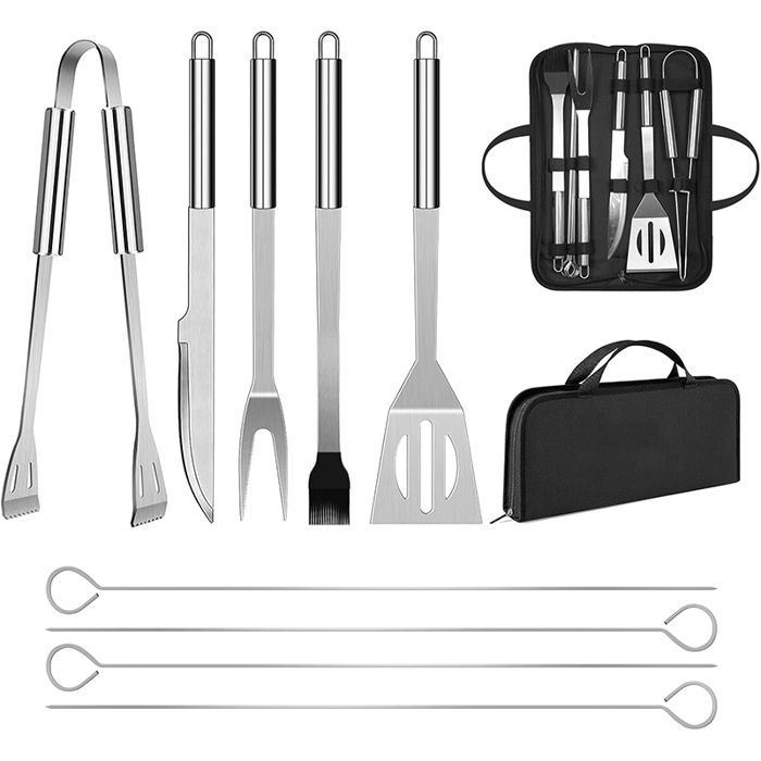 Ensemble professionnel d'ustensiles de barbecue en acier inoxydable avec sac facile à transporter (9 pièces)