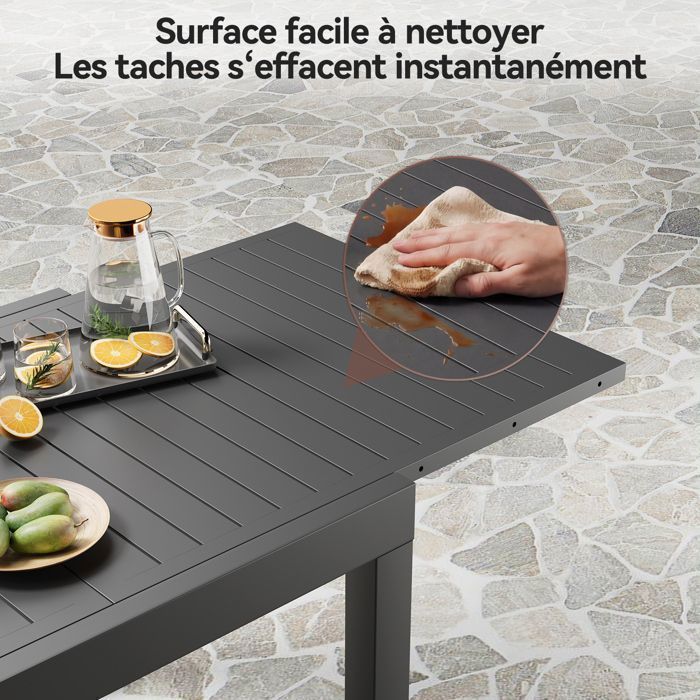 Mesa de jardín extensible de aluminio | 200 kg cerrada / 150 kg abierta | Para 4-8 personas, estable y duradera, color gris