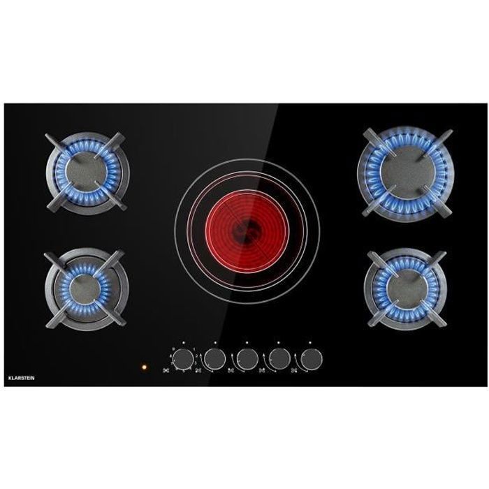 Placa de gas Klarstein MultiChef 5 - Placa de cocción de gas - vitrocerámica - 5 zonas - negra