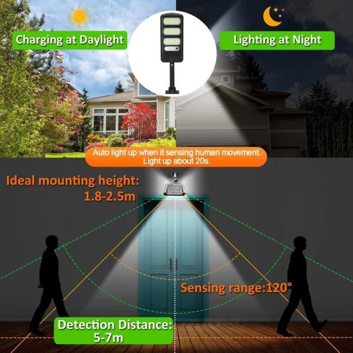 Lampes Solaires Extérieures - 2 Pack - 213 LED - Détecteur de Mouvement - Étanche 180°
