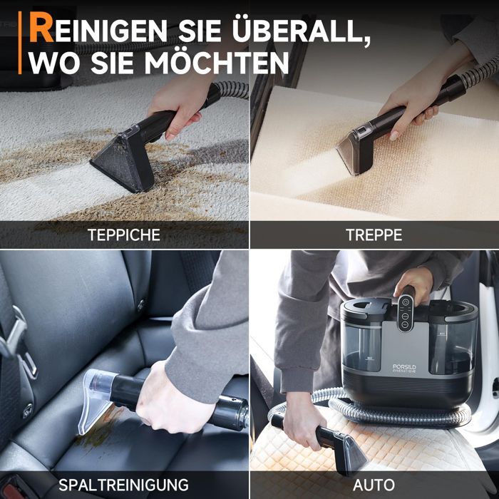 Pulitore a vapore - 1700W - Lavamoquette per divani/tappeti - 15 kPa - Serbatoio da 1600 ml - Tubo flessibile da 1,8 m e cavo da 5 m