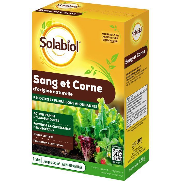SOLABIOL Bloed- en Hoefmeststof - 1,5 kg - Tot 35 m² - Snelwerkend (bloed) & langdurig (hoef) - Gemakkelijk te verspreiden