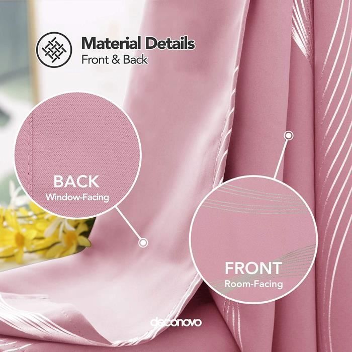 Deconovo Lot de 2 Rideaux Chambre Fille Argenté Motif Ligne Occultant Thermique Salon Rideau Extérieur Anti Chaleur Froid à