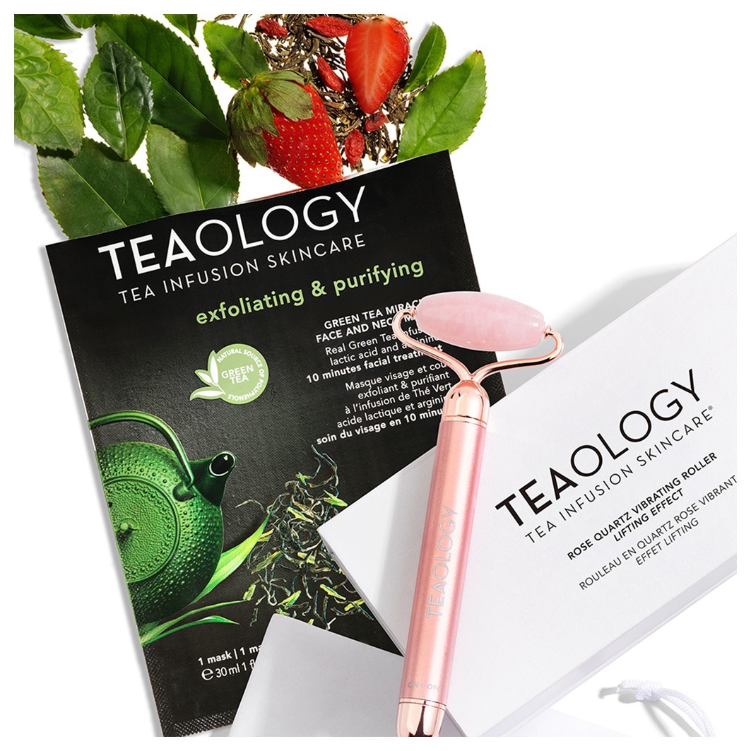 Teaology masažer za lice s vibracijskim valjkom od ružičastog kvarca - 1 komad