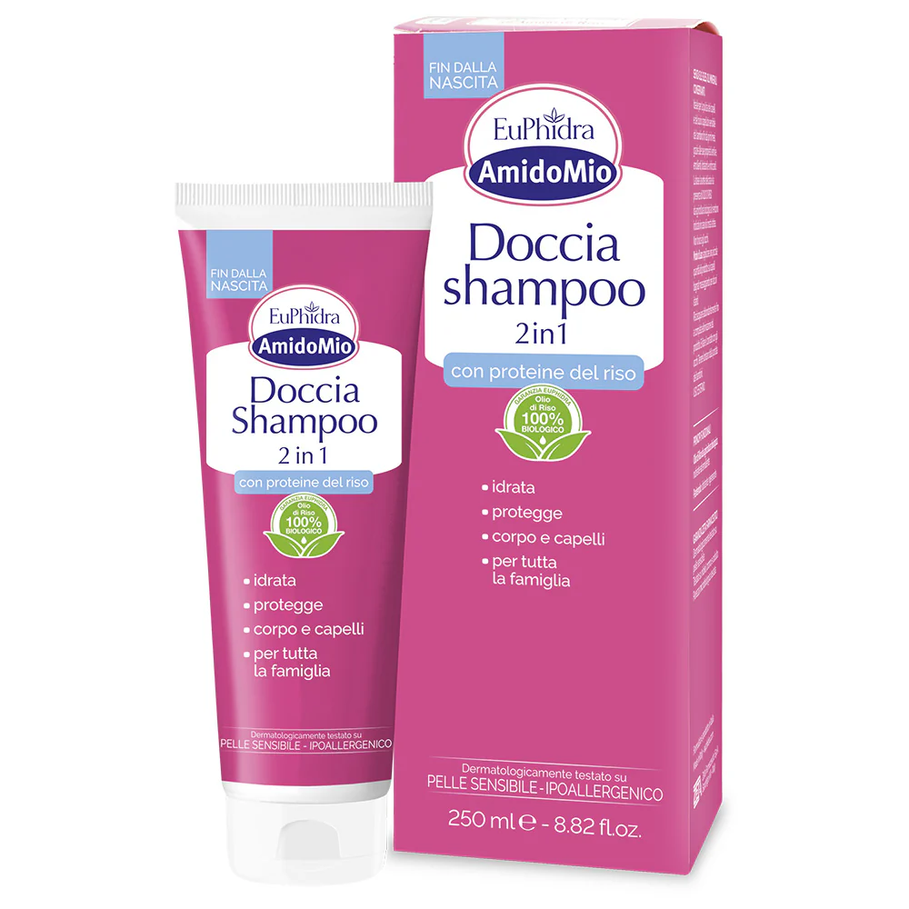 Amido Mio Doccia Shampoo 2 in 1 - Bagno e Doccia, Shampoo Delicato, Trattamento Bebè, Prodotti per Bambini