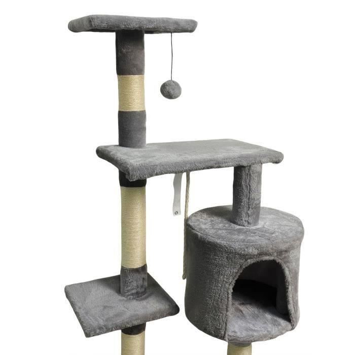PALOMA Donkergrijze Krabpaal 40 x 40 x 114 cm - 3 platforms, 1 touw, 1 schuilplaats, krabpalen