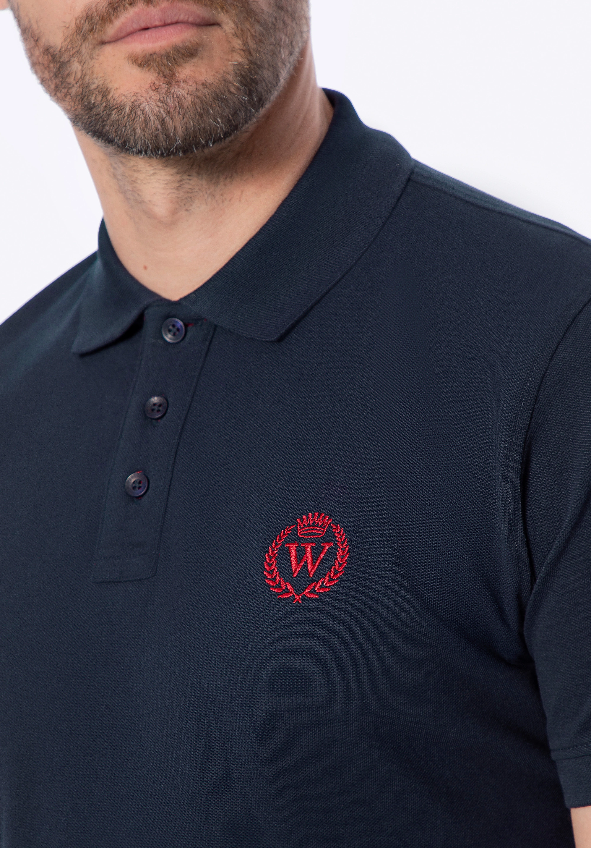 Koszulka polo męska bawełniana z kolorowym logo granatowa