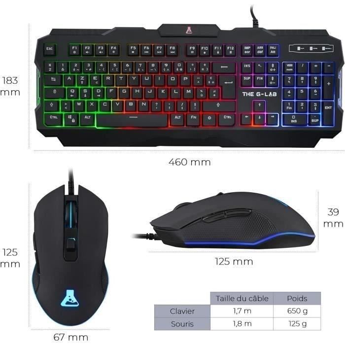Pacchetto gaming 3 in 1 - G-Lab - HELIUM COMBO - Mouse cablato - Tastiera cablata - Tappetino per mouse