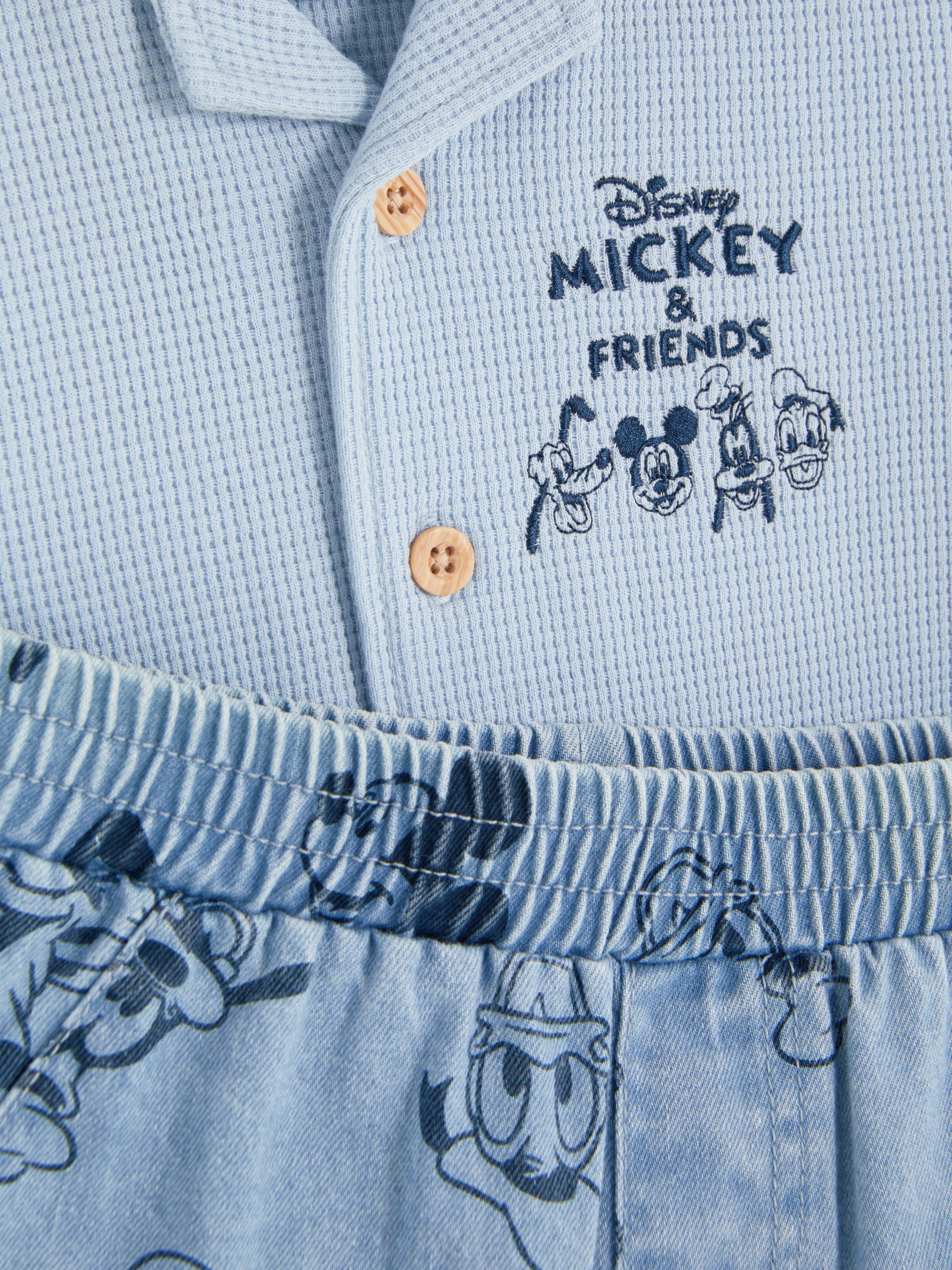 Póló és farmer rövidnadrág Disney Mickey egér és barátai Disney szett gombos pólóval és farmer rövidnadrággal