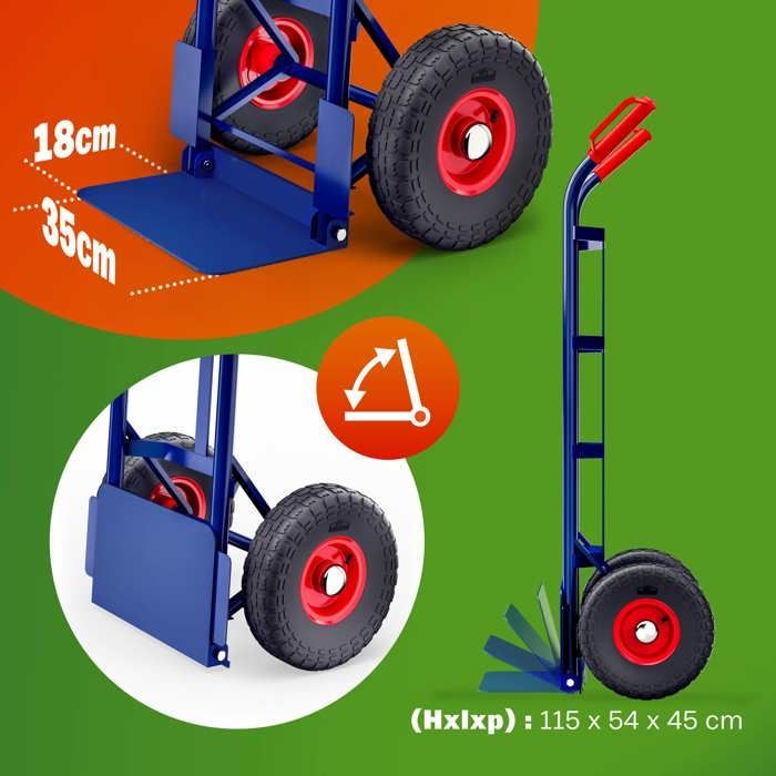 GARDEBRUK® Diable pliable chargement max. 200 kg pneumatiques chariot de transport diable déménagement chariot pliant manutention