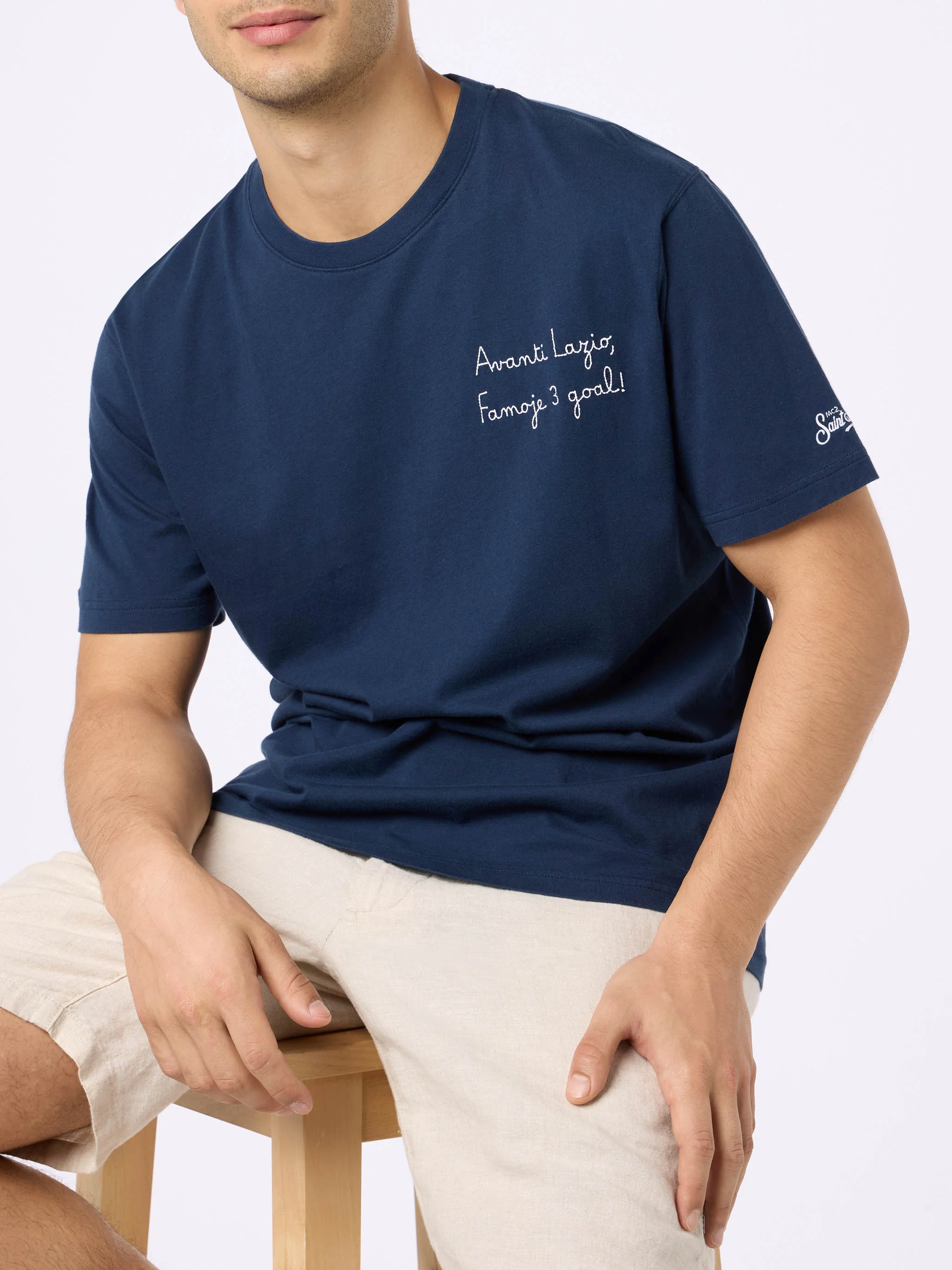 T-shirt da uomo in cotone con ricamo Avanti Lazio,Famoje 3 goal! | SS