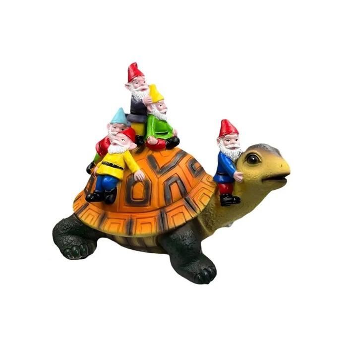 Tortue de Jardin en Résine Artisanale, Figurine de Tortue, Statue de Tortue, Décoration Extérieure, Nain Assis sur une Tortue