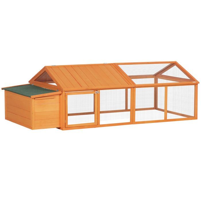 Poulailler pour poules - PawHut - avec nichoir - porte et toit ouvrable - pour 4 et 8 poules - en bois - orange