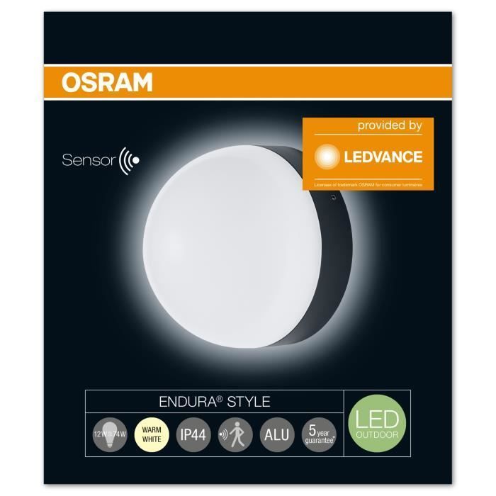 Aplique de pared exterior ENDURA STYLE Ball de 12 W con sensor, color gris cálido.