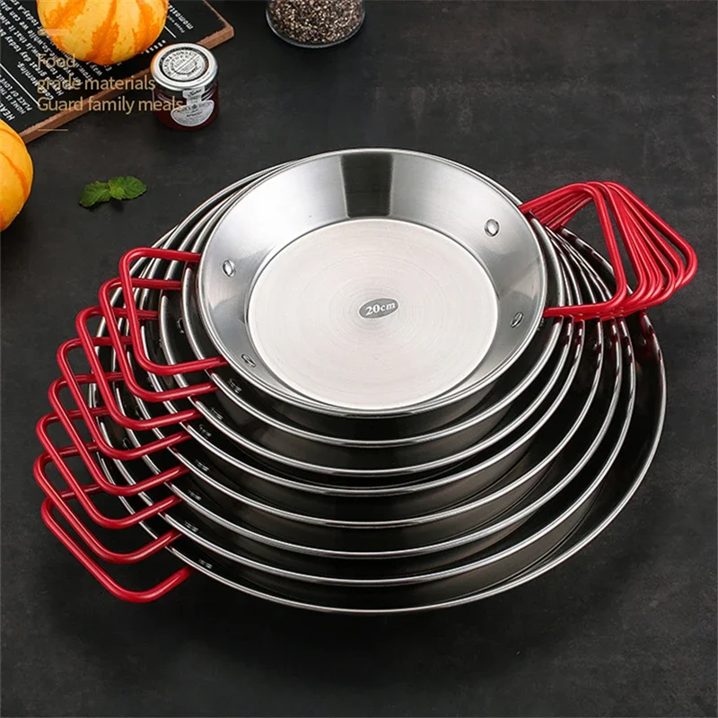 Poêle à paella espagnole de 20 à 30 cm avec poignée, en acier inoxydable durable, pour fruits de mer et apéritifs, poêles et casseroles antiadhésives.