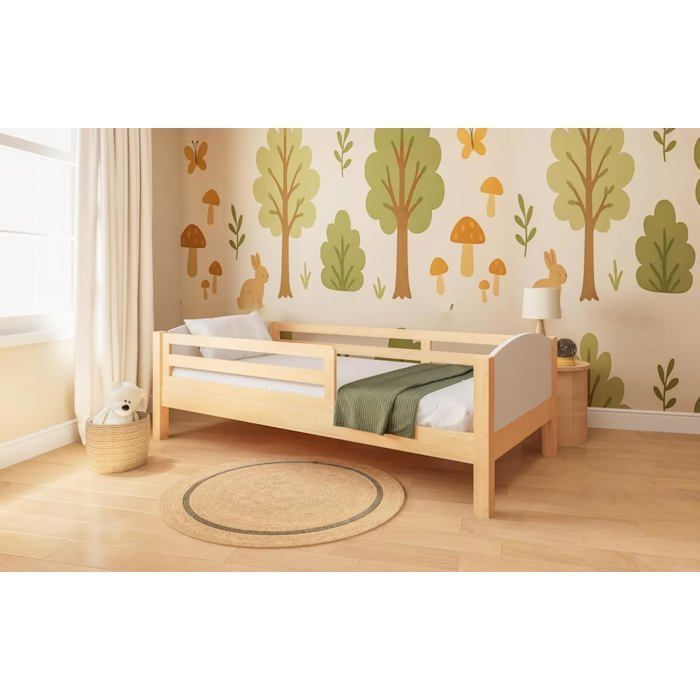 Cama infantil convertible de 90x190 cm - Cama de madera 3 en 1 - Altura del colchón ajustable - Barandillas laterales extraíbles - Inteligente y económica