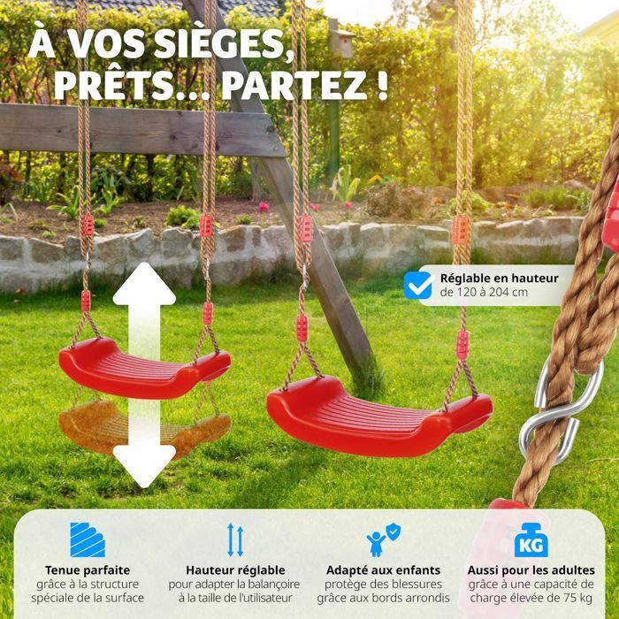 COLUMPIO - TECTAKE - SWIFTY con asiento antideslizante, regulable en altura y resistente a la intemperie, soporta hasta 75 kg - Rojo