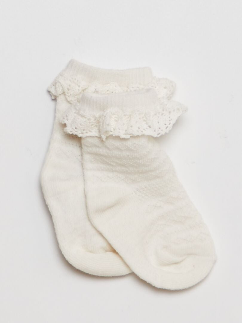 Leggings de malha + meias bordadas - BEGE