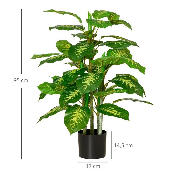 Planta artificial - árbol artificial - HOMCOM - calathea, 95 cm de alto, maceta de cemento, decoración de interior - plástico - 95 cm