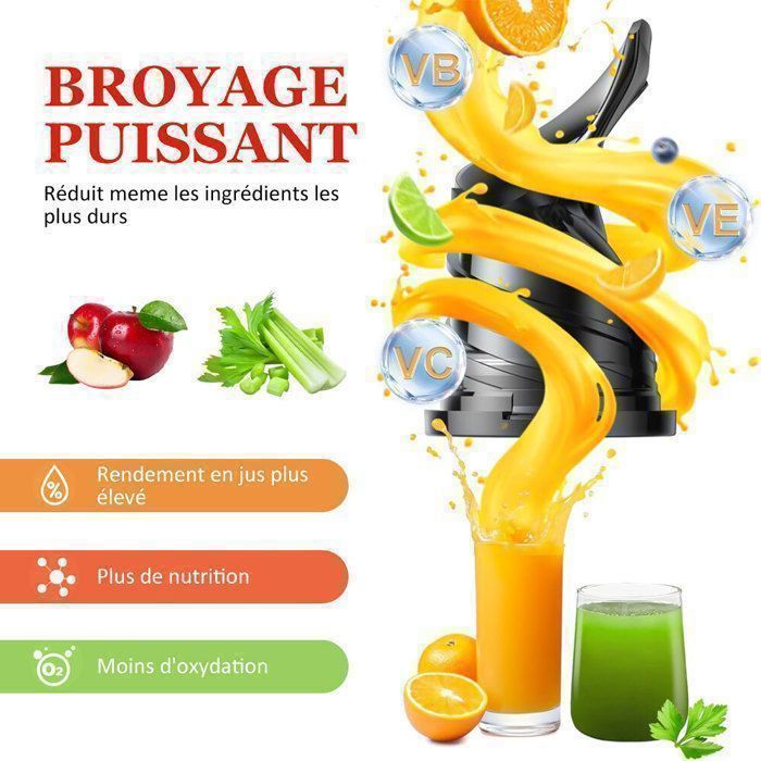 Extrator de suco vertical para frutas e vegetais, máquina de suco de 120 mm com 2 copos e escova, 800 W e capacidade de 1,5 L.