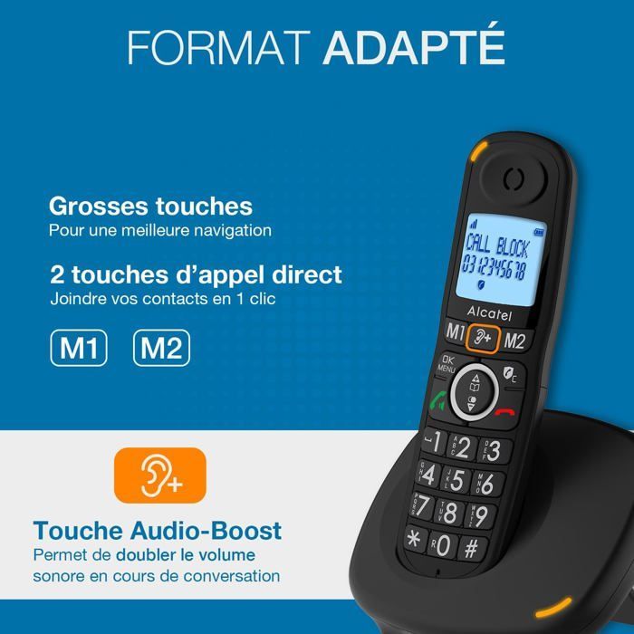 Senior cordless phone - LEVYS - Large backlit screen - Large keypad - Audio amplification