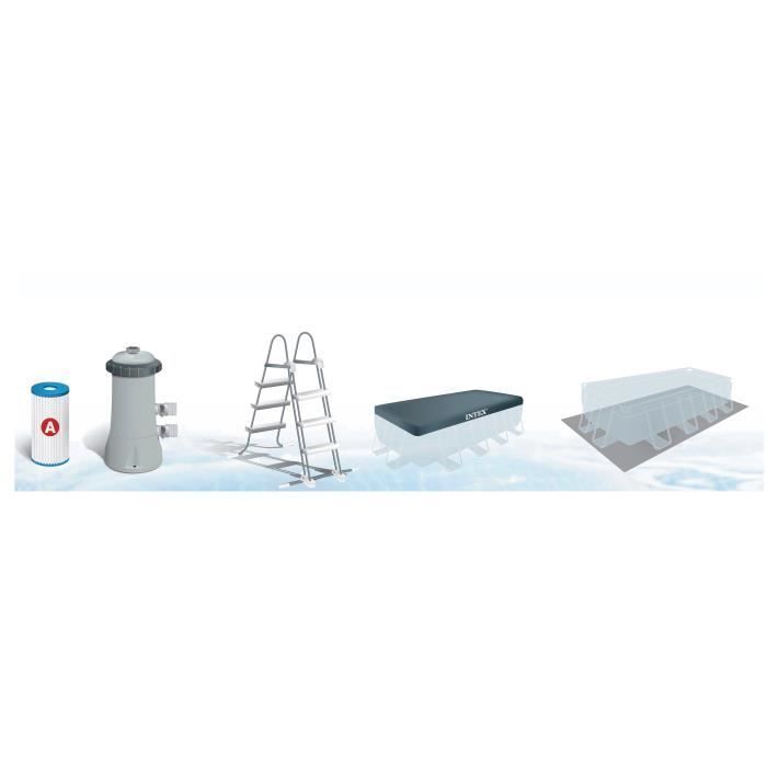 Kit de piscina tubular elevada Intex - Estructura Pris - 488 x 244 x 107 cm - Rectangular (Lona, alfombrilla para el suelo y escalera) - 26792NP