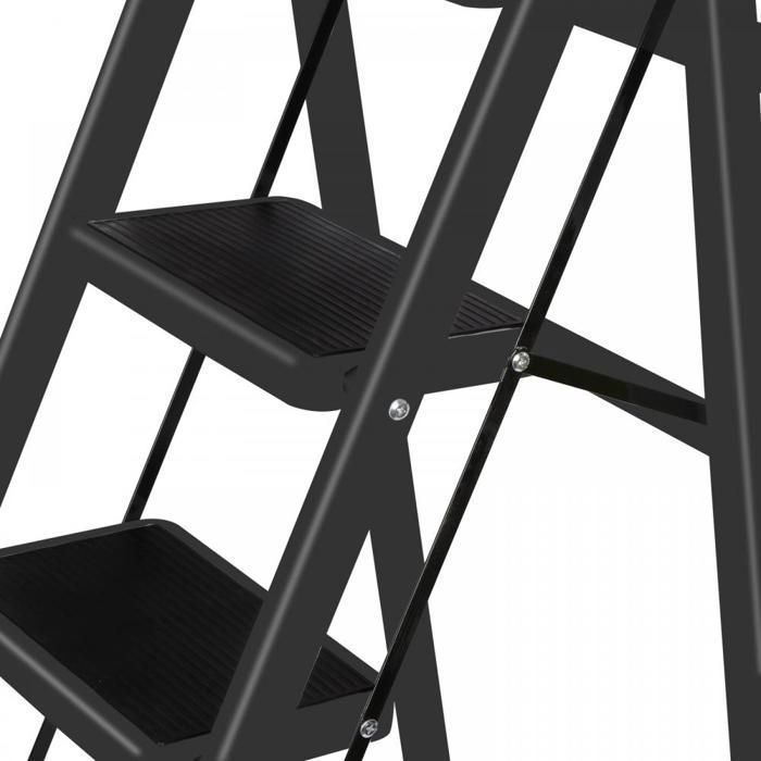 MIPAN. Escalera plegable de 5 peldaños con plataforma antideslizante - Escalera de acero estable - Máx.: 150 kg - Negra