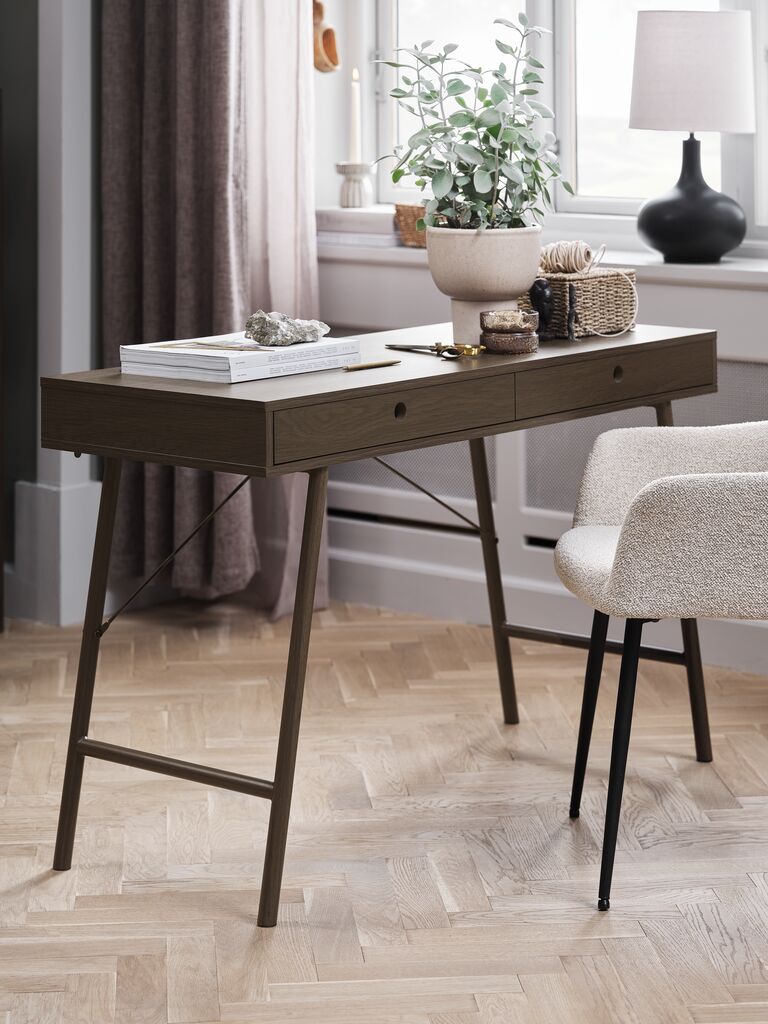 LINDVED Rašomasis stalas LINDVED 48x120 2 stalčiai tamsus ąžuolas