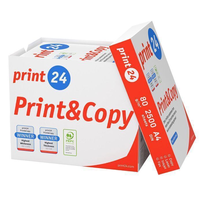Carta per stampanti e fotocopiatrici print24, 2500 fogli, formato A4 (5 x 500), bianca di alta qualità, certificata PEFC.