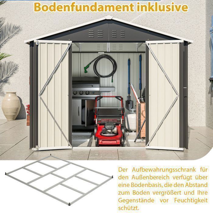 Gartenhaus aus Metall, 7,8 m³, verzinkter Stahl, mit Fundament, Thanaddo Anthrazit, 2 Flügeltüren, 180 x 229,4 x 191 cm