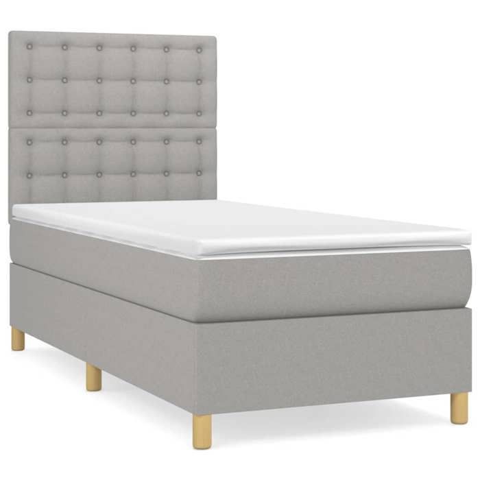 Base de cama de láminas - vidaXL - Gris claro - 90x190 cm - Tejido resistente - Colchón de muelles ensacados